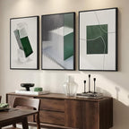 Large Framed Green and White Abstract Wall Art for Living Room, 3 Piece Modern Canvas Prints Paintings Artwork for Walls, Minimalist Geometric Pictures for Hallway Dining Bedroom Wall Decor 24x36 In