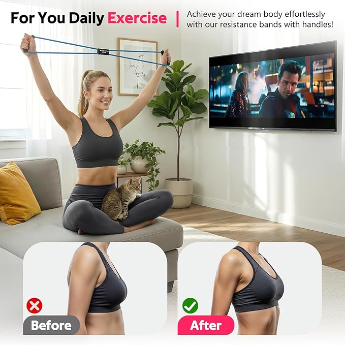 RENRANRING Figure 8 Fitness Resistance Bands with Handles - Exercise Tube Band Set of 3 for Arm and Shoulder Stretch, Rope 8 Word Elastic for Women and Men
