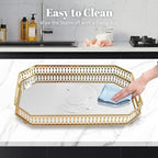 Vintage Gold Mirrored Vanity Mirror Tray Decorative Perfume and Makeup Organizer with Handles for Dresser,Bathroom or Jewelry Display, Decor Home Large Size (Large)