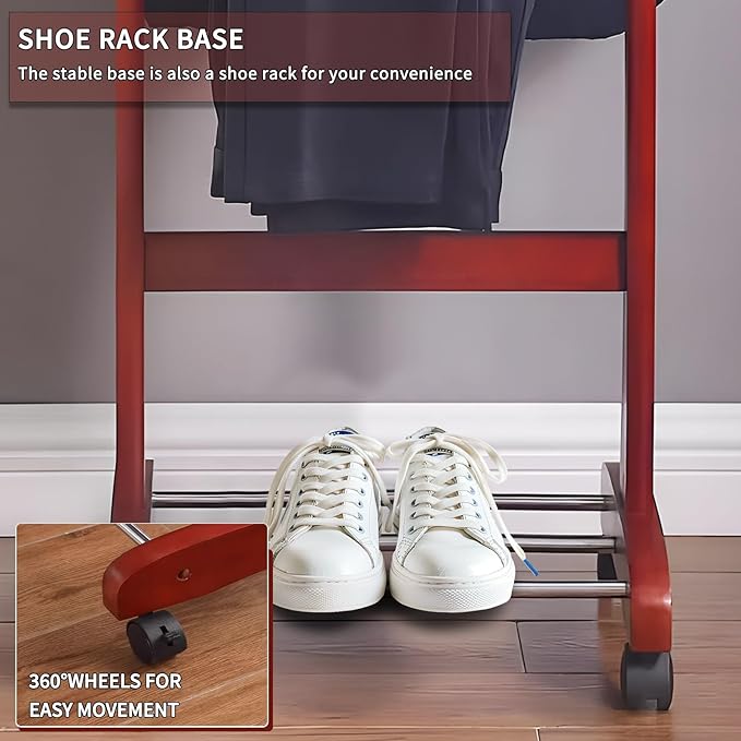 Suit Valet Stands for Women and Men Wooden Suit Valet Stand with Contour Hanger Trouser Bar and Top Storage Tray Contour Hanger Chair Valet for Entryway Bedroom(A)