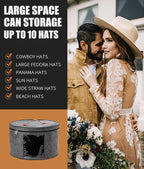 Hat Box, Travel Hat Storage Box, Foldable Space-saving Hats Boxes Organizer for Men & Women Storage, Stackable Hats Carrier Case for Round Brim, Cowboy, Panama, Tweed Caps - Grey