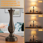Seealle Upgraded Touch Lamps for Night Stands Set of 2 - Bedside Lamps with USB C+A, 3 Way Dimmable for Bedroom Living Room End Tables Office (Tall Oat&Brown)