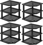 VERTORGAN 3 Tier Bamboo Corner Shelf(4 Pack),Dish Drying Rack,Plate Organizer,Kitchen Spice Rack for Countertop and Cabinet(Black)