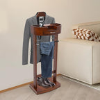 Wood Suit Rack, Valet Stand for Men - 22.05lbs Capacity Clothes Valet, Wood Mens Valet Stand with Drawer/Trouser Holder/Tie Hooks, Clothing Valet Stand for Bedroom/Living Room/Foyer