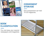 LIWSHWZ Magazine Rack Floor Standing,Brochure Display Stand, 4 Pockets Metal Literature Stand,Newspaper Rack with Wheels for Trade Show Exhibitions Office Retail Store