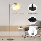 SUNMORY Arc Floor Lamp,Modern Floor Lamp with 3 Color Temperatures Bulb,Metal Standing Lamps with Adjustable Hanging Lampshade,Tall Floor Lamps for Living Room (Black)