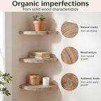 3 Pcs Small Corner Floating Shelves for Wall Solid Wood 7 Inch Rounded Corner Shelves Wall Mounted Natural Solid Elm Wood Shelf Rustic Style Wooden Hanging Shelf for Bedroom Decor(Wooden)