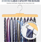2PC Tie Rack Hanger for Closet Fitnice Upgraded Non Slip Tie Holder Organizer Space Saving with 20 Foldable Hooks Wooden Belt Hanger for Tank Tops Bras Cami Scarves