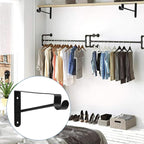 Shelf and Rod Brackets, 4 Pcs Closet Shelf & Rod Brackets Wall Mounted, Heavy Duty Closet Shelf Closet Bracket with Rods Holder, Closet Shelves Supports with Screws, Black