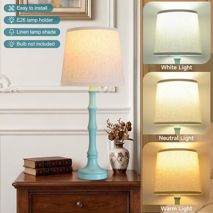 Lamps Set of 2 Modern Farmhouse Table Lamp Bedside Reading Lamps Living Room End Tables Set Lamps for Night Stands Bedroom Night Lamp,High 27 Inch,Green,With Fabric Lamp Shade,Bulb Not Included