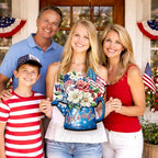 Wooden 4th of July Decorations Patriotic Wreath Independence Day Decorations Front Door with Star Sign Welcome Memorial Day Hanging for Home Wall Decor Outdoor Indoor Red White and Blue Wreath 3
