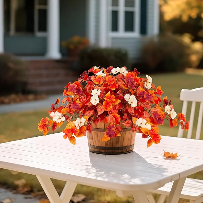 Fake Fall Flowers Artificial for Decoration 2PCS Faux Silk Fall Flowers Plants for Outdoors Outside Planters UV Resistant Looks Real for Front Door Porch Patio Garden Decor