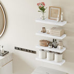 Fixwal White Shelves for Wall, 15.7in Rustic Wood Finish Floating Wall Shelves Set of 4, Shelves for Wall Decor, with Invisible Brackets for Bathroom, Living Room,Bedroom and Kitchen