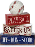 Yuntau 4 Pcs Baseball Decorations Sports Wooden Sign Baseball Centerpieces for Tables Tiered Tray Decor Decorative Mini Faux Book Stack Block for Bedroom Boys Room Mantel Shelf Senior Night Gifts