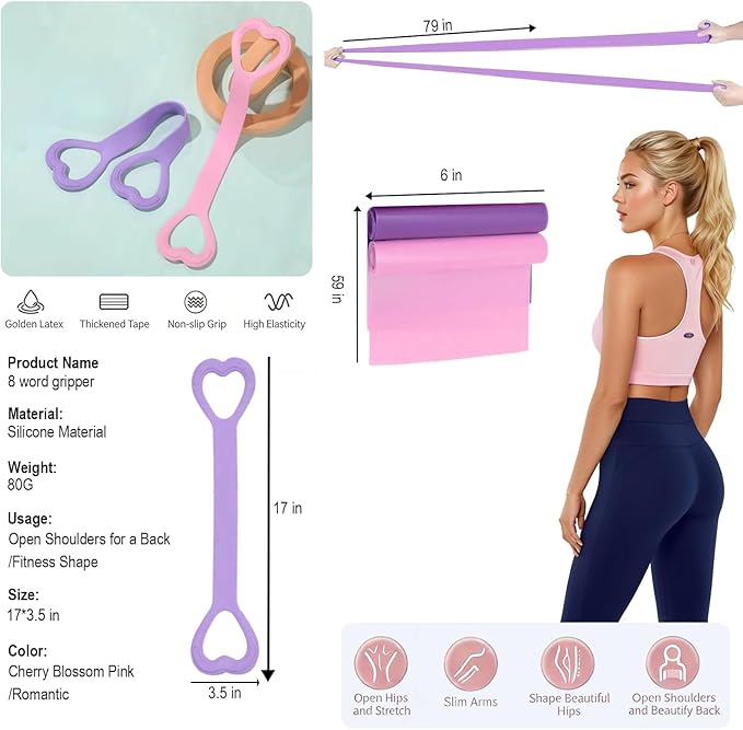 Resistance Bands, Figure 8 Resistance Band, 4 Pack - Latex-Free Exercise Bands for Home Gym, Strength Training & Physical Therapy | Yoga, Pilates, Glute Workouts | Portable Elastic Bands