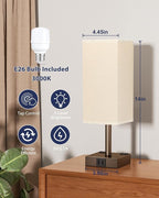 aooshine Brown Touch Table Lamp - Bedside Lamp with USB A + Type C Charging Ports and Two AC Outlets, Small Night Stand with E26 LED Bulb, Desk Light for Bedroom Living Room Office Dorm