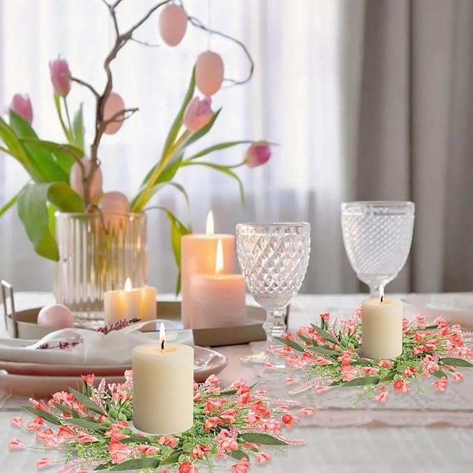 6 PCS Artificial Spring Summer Swag Wreaths Mini Pink Forsythia Lavender Kitchen Cabinet Wreath Small Floral Hanging Flowers Wreaths for Front Door Wedding Farmhouse Porch Wall Window Tabletop Decor