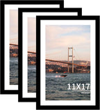 11x17 Picture Frame 3 Pack - Black Poster Frame Display Pictures 9x15 with Mat or 11 x 17 Without Mat for Wall Hanging Horizontal and Vertical