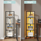 TUTOTAK Corner Shelf with LED Light, 5-Tier Corner Bookshelf for Small Space, Narrow Display Corner Shelf Stand with Storage Rack, for Living Room, Bedroom, Black BS05BK005L