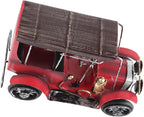Vintage Classic Car Model, Miniature Tin Red Desktop Decor with Unique Delicate Design, for Home Office Cafe Wedding Party Gift