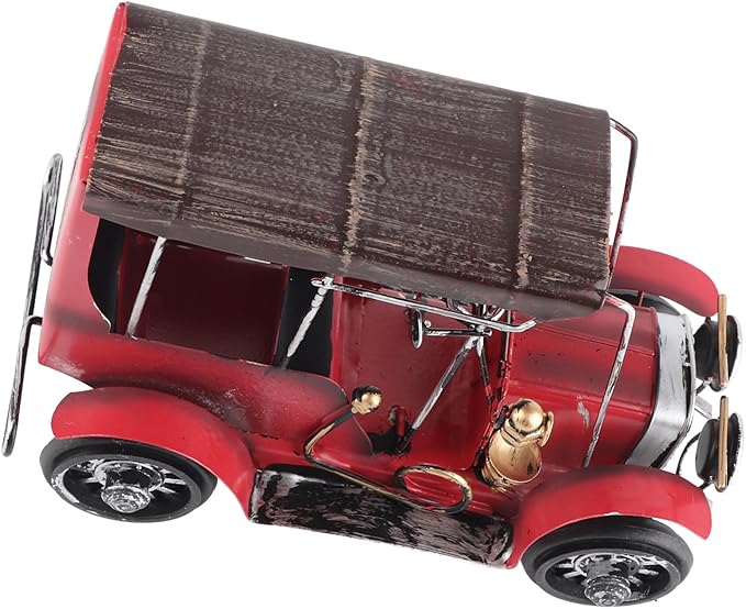 Vintage Classic Car Model, Miniature Tin Red Desktop Decor with Unique Delicate Design, for Home Office Cafe Wedding Party Gift
