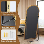 DUMOS 70.4"x25.6" Arched Full Length Mirror with Stand, Floor Body Mirror Shatter-proorf Nano Glass with Aluminum Frame, Free Standing or Hanging Leaning Modern Simple Home Decor, Gold