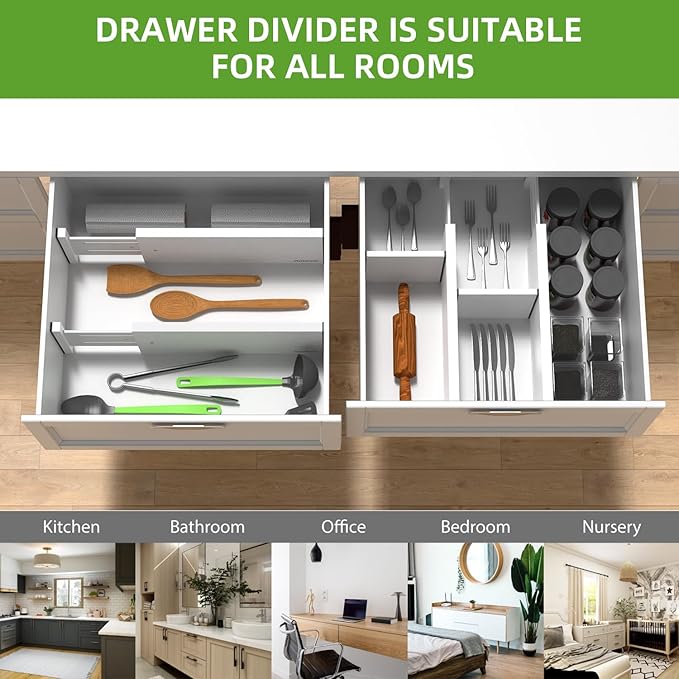 ANTOWIN 4 Pack Expandable Drawer Dividers, 4.7'' High, Extend from 12.2'' to 17.7'', Dresser Drawer Organizers, Bamboo Separators for Kitchen, Bedroom, Office, Bathroom (White)