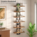 HOOBRO Floating Shelves, 15 Inch Wall Shelf Set of 3, Wall Mounted Storage Shelves 2-Tier, Hanging Bathroom Shelves, for Living Room, Bedroom, Bathroom, Kitchen, Rustic Brown and Black BF32BJP301