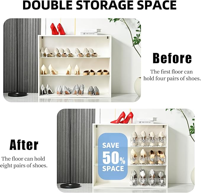 Shoe Slots Organizer,Elephant Shoe Rack Stable and Thick,Clear Shoe Stacker with 3 Adjustable Level for Sneakers Display (Transparent - Silver, 20Pack)