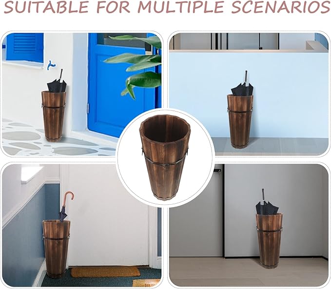 Luxshiny Umbrella Bucket 16.53X8.26X8.26In Wooden Umbrella Stand Entryway Organizer Freestanding Holder for Canes Walking Sticks and Outdoor Umbrellas