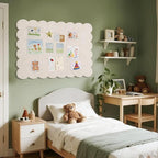Lightomorrow Scalloped Bulletin Board, 40 x 30 Inches Felt Pin Board - Decorative Cork Alternative for Wall, Foldable Picture Self-Adhesive Vision Prayer Board with 20 Pushpins - Oatmeal