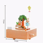 Natural Solid Wood Handcrafted Beech Wooden, Musical FigureTotoro/Carousel/Fairy/Ballerina Figurine,Rotating Hand Crank Mechanism Music Box,Musical Decorations (Snowboard and Rabbit)