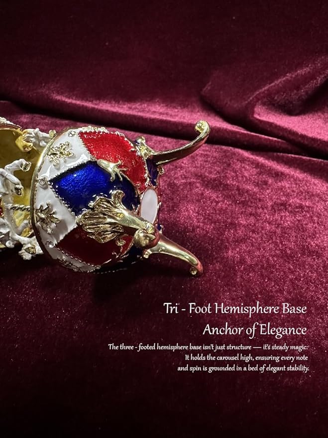 Carousel Music Box Figurine Red/Blue Diamond Pattern, Pearl Top & Spinning Mechanism, Unique Home Decor & Gift Idea