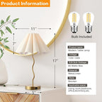 EOEYYOYB Pleated Table Lamp, Set of 2 Table Lamps for Bedroom, Bedside Lamps for Nightstand with Linen Lampshade, Modern Lamp for Bedroom Home Office Decor, Gold
