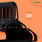 NEATERIZE Clothes Hangers Plastic 20 Pack for Adults - Plastic Hangers, The Perfect Coat Hanger and Space Saving Clothes Hangers for Closet, Percheros Ganchos para Colgar Ropa Hangars - Black Hangers