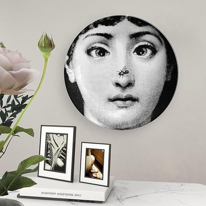 Lina Cavalieri Plate, Wall Decorative Plate, Mysterious Face Plate Wall Hanging Decoration,Including Bracket And Special Spring HooK, (Style-4, 8inch)
