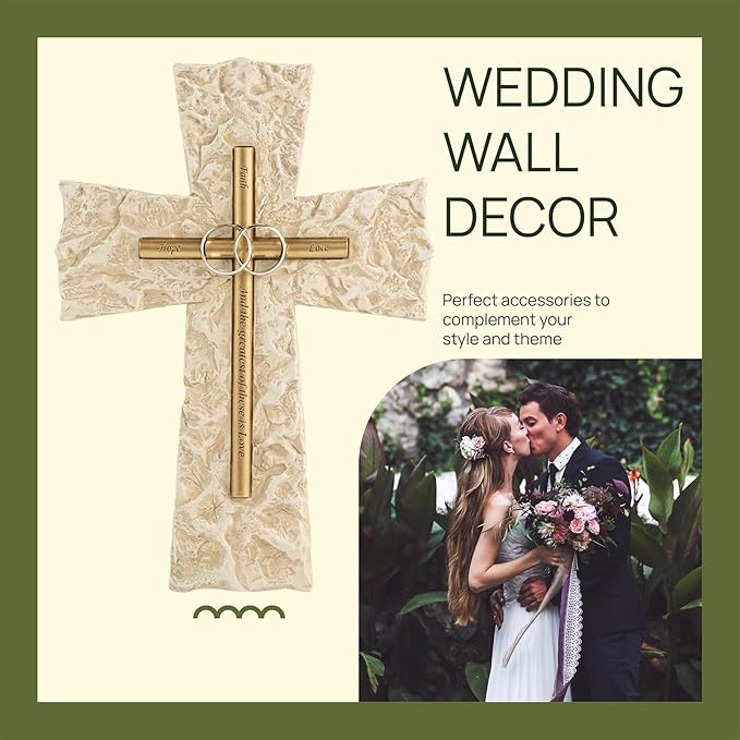 Grace4Joy Wedding Wall Cross, 10 Inches Marriage Prayer Wall Decor Religious Wedding Gifts, Hand Painted Faith Hope Love Cross Unique Gifts for Anniversary, Newlyweds Couple(Gold/Silver)