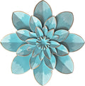 Light Sky Blue Metal Flower Wall Art Decor, 9.5“ Rustic Modern Floral Sculpture, Distressed Hanging Home Decoration Accent Artworks for Indoor Bedroom Living Room Office Outdoor Garden Patio