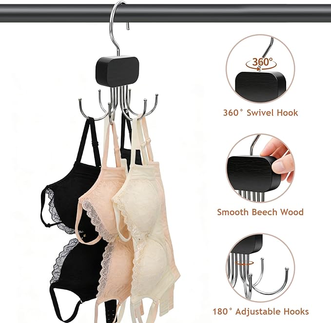 3 Pack Belt Hanger for Closet Organizer, 2026 Upgraded Tie Hangers for Space Saving & Storage, 360° Rotatable & Foldable Hooks, Large Capacity Rack for Tank Top, Bra, Purse (Black)