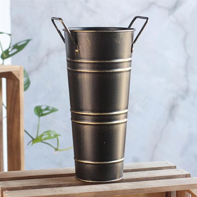 Metal Round Umbrella Stand Rack,Durable Freestanding Umbrella Rack with Cane and Walking Stick Holder,Decorative Vase,Suitable for Entryway and Porch Use,Organizer for Home and Office (Black)