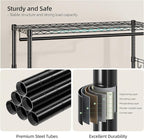 Simple Trending Heavy Duty Clothing Rack 3 Tiers Adjustable Wire Shelving Clothes Rack with Double Rods and Side Hooks, Freestanding Wardrobe Storage Rack Metal Garment Rack, Black