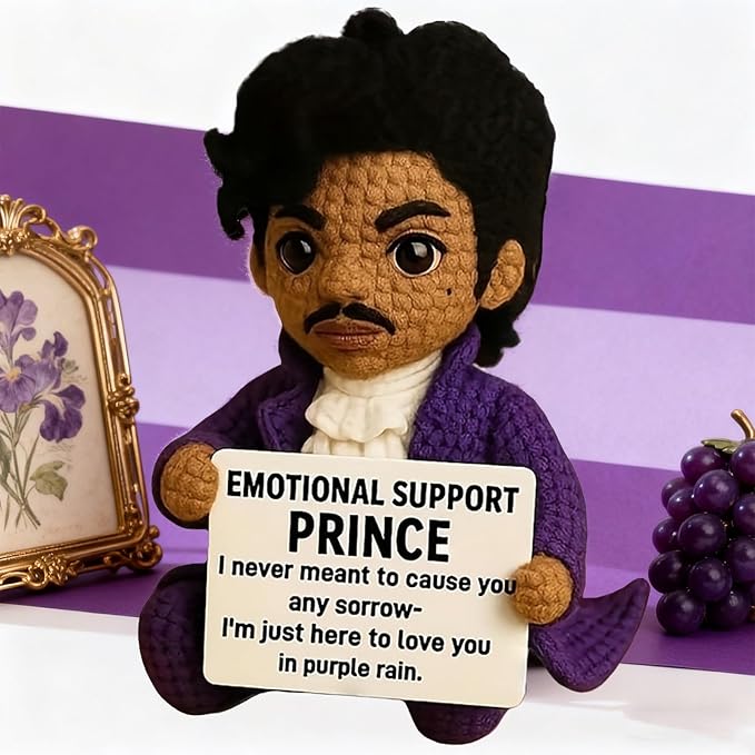 Handmade Crochet Prince Doll, Emotional Support Prince for Music Lovers, Positive Affirmation Desk Companion, Unique Commemorative Gift for Adults (Style B)
