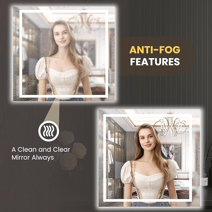 LOAAO 30"X30" LED Mirror for Bathroom, Lighted Bathroom Mirror with Lights, Anti-Fog, Dimmable, Memory Function, Clear Reflection
