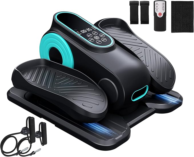 Under Desk Oval Machine, Morelax Oval Leg Exerciser for Elderly Assembly, Quiet Portable Electric Sit Pedal Exerciser with Resistance Band, Remote Control and 12 Adjustable Speeds