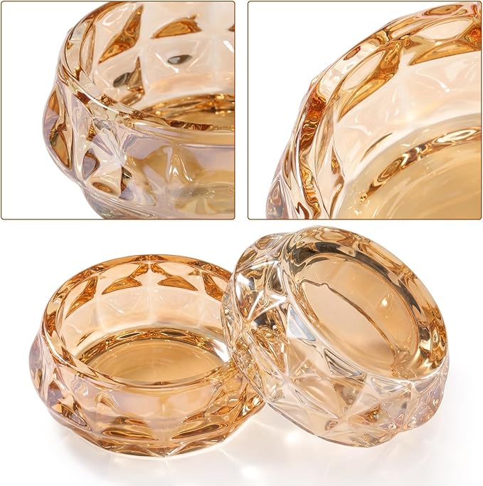 Timgle Glass Ashtray 4 Packs Round Crystal Ash Tray Clear Ashtrays for Home Portable Heavy Duty Decorative Office Patio Indoor Outdoor(Amber)