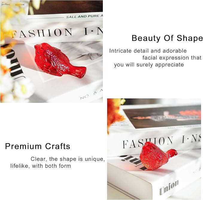 H&D HYALINE & DORA 2 Pack 3" Red Glass Bird Figurine Miniature Blown Glass Birds Bird Gifts for Bird Lovers Women Animals Collectible Figurines for Christmas Desk Table Decor