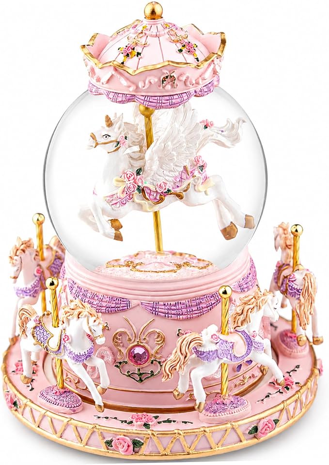 Magical Unicorn Snow Globe with “Somewhere Over the Rainbow” Music, Rotating Carousel Music Box, LED Lights & Glitter Snow, Perfect Birthday, Xmas, Valentine’s Gift, for Girls, Kids & Unicorn Lovers