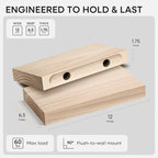 Homeforia Wood Floating Shelf 12 inch, High End Solid Natural Wood 12inch Floating Shelves for Wall Mounted, Unfinished Small Wooden Floating Shelves, Heavy Duty Bracket, 12 X 6.5 X 1.75 in, Set of 3