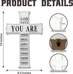 VZVCTFS God Says You Are Wooden Cross - 6.5x10 Inch Inspirational Bible Verse Wooden Hanging Signs Easter Decor for Home Office Church Baptism - Christian Gifts for Men Women（White）- A09