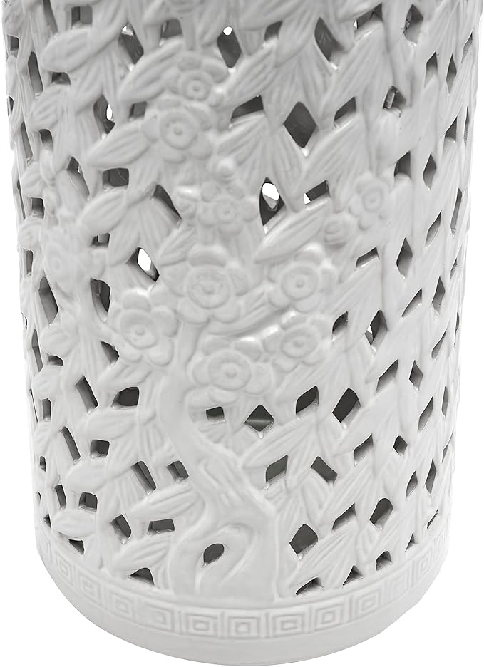 Red Lantern 20" Bamboo Lattice White Porcelain Umbrella Stand